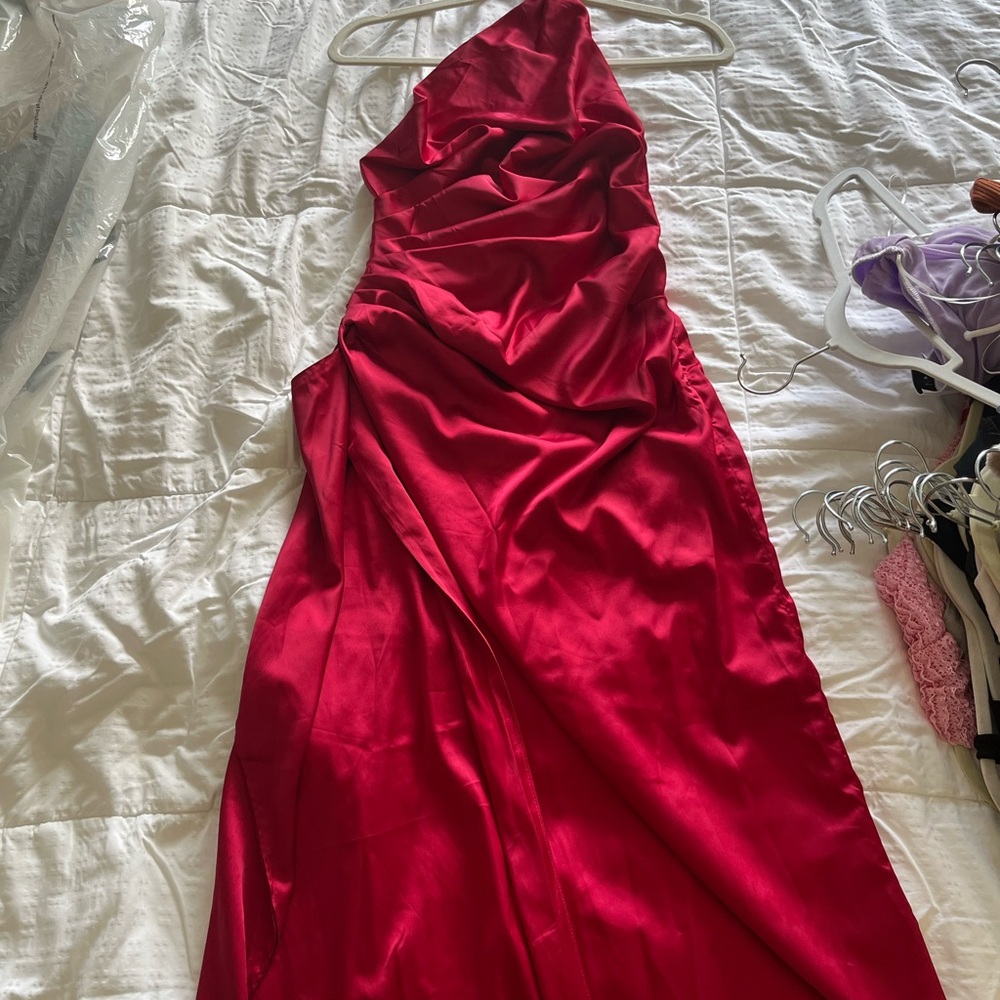 Red Satin Halter Prom Dress